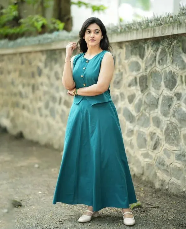Stylish_Teal_Round_Neck_Maxi_Dress_For_Women