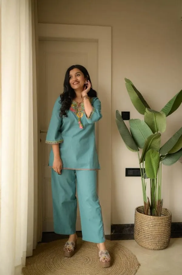 Teal_Blue__embroidery_cotton_co-ord_set
