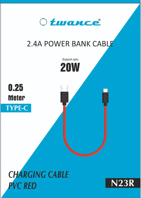 0.25_Meter_USB_to_Type_C,_Small_Power_Bank__Charging_Cable,__Red_Color,_Short_cable