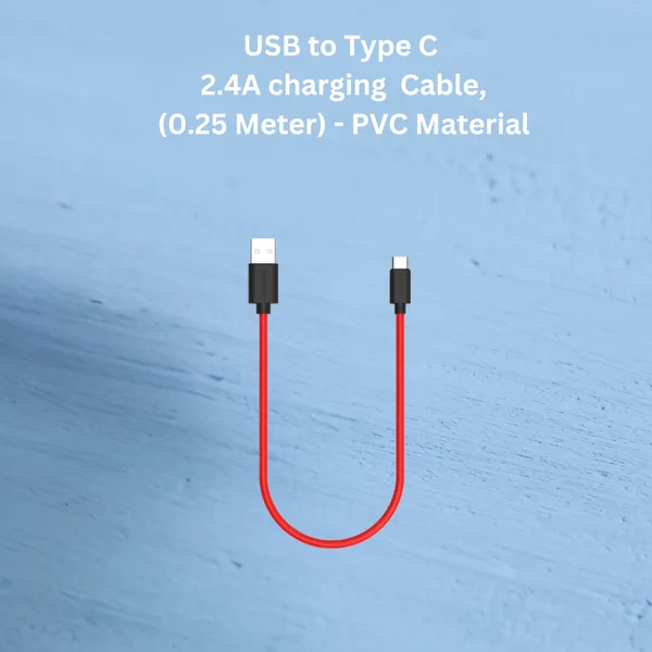 0.25_Meter_USB_to_Type_C,_Small_Power_Bank__Charging_Cable,__Red_Color,_Short_cable