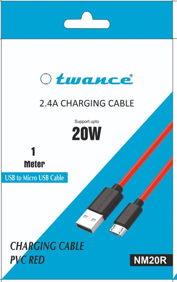 USB_To_Micro_USB_,_2.4A,__Charging_Cable,__Red_Color,_PVC_material,_1_Meter