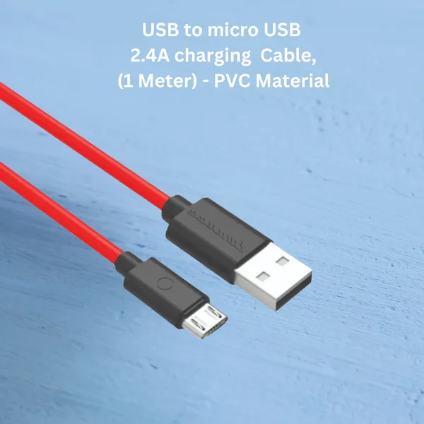 USB_To_Micro_USB_,_2.4A,__Charging_Cable,__Red_Color,_PVC_material,_1_Meter