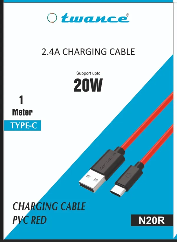 USB_to_Type_C_2.4A,_1_Meter_PVC_Charging_Cable,__Red_Color