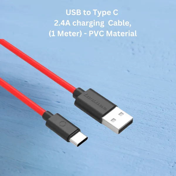 USB_to_Type_C_2.4A,_1_Meter_PVC_Charging_Cable,__Red_Color
