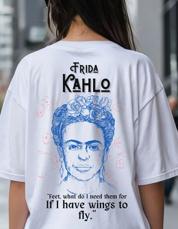 WHITE_Oversized_Frida_Kahlo_Limited_Edition_Tee_for_Women_|_Soft_And_Breathable