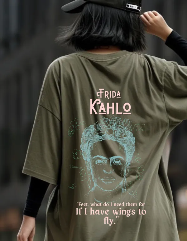 Olive_Green_Oversized_Frida_Kahlo_Limited_Edition_Tee_|_Soft_And_Breathable