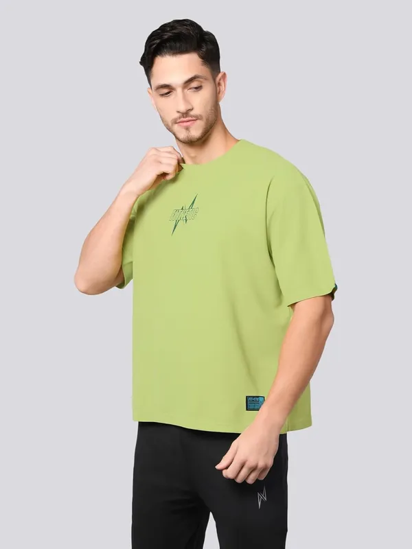 Green__Solid_Oversized_Round_Neck_Comfort_T-_Shirt
