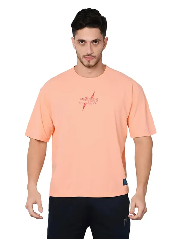 Peach__Solid_Oversized_Round_Neck_Comfort_T-_Shirt