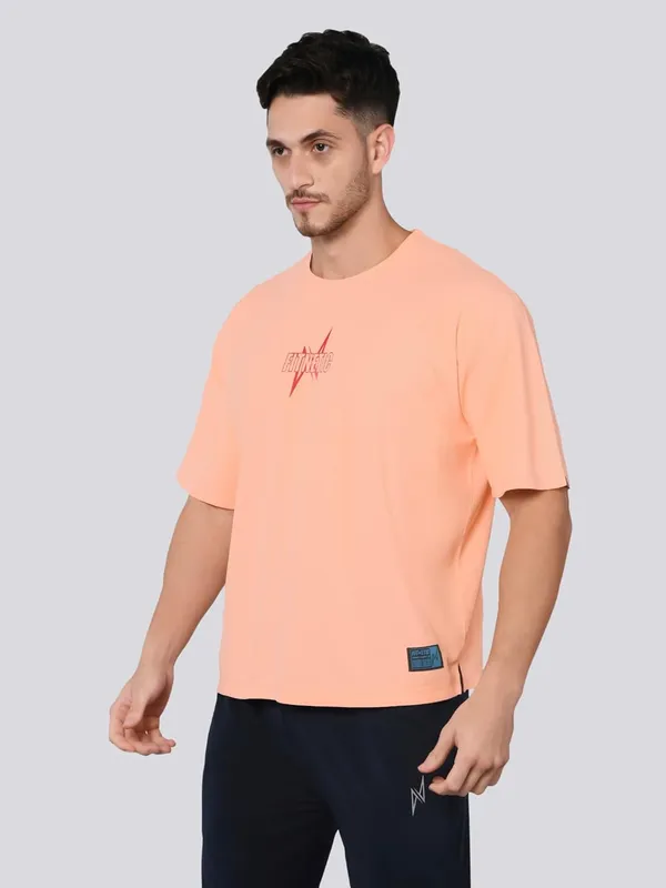 Peach__Solid_Oversized_Round_Neck_Comfort_T-_Shirt