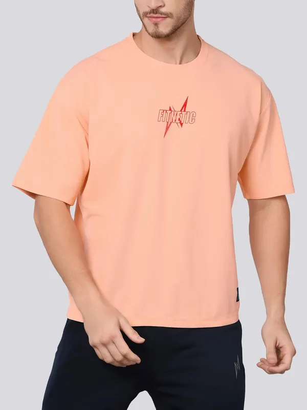 Peach__Solid_Oversized_Round_Neck_Comfort_T-_Shirt
