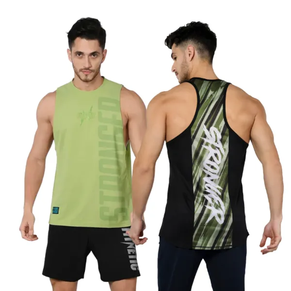 Pack_of_2_GREEN_TANK_and_GREEN_BLACK_STRINGER_Stronger_Solid_Regular_for_Men