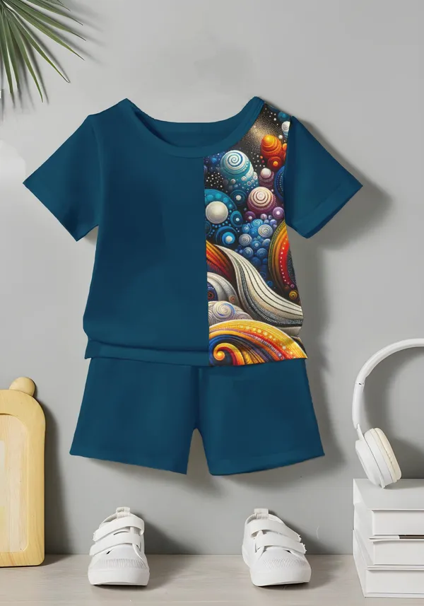 Blue_Moti_Printed_T-shirt_&_Short_Set_For_Kids