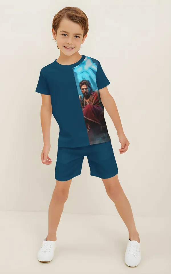 Blue_Pushpa_Printed_T-shirt_&_Short_Set_For_Kids