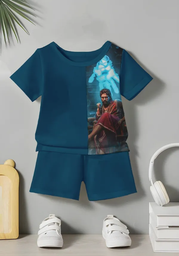 Blue_Pushpa_Printed_T-shirt_&_Short_Set_For_Kids
