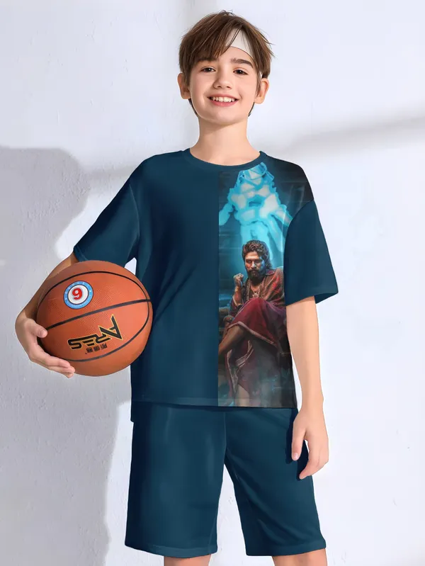 Blue_Pushpa_Printed_T-shirt_&_Short_Set_For_Kids