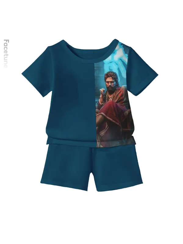 Blue_Pushpa_Printed_T-shirt_&_Short_Set_For_Kids