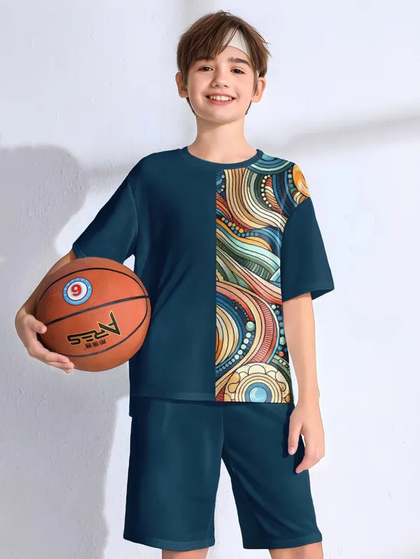 Blue_Rembo_Printed_T-shirt_&_Short_Set_For_Kids