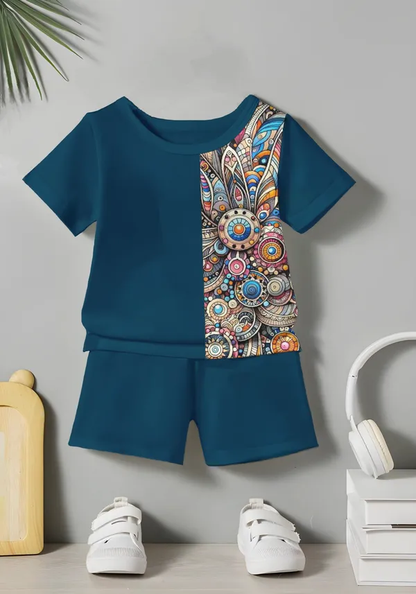 Blue_Printed_T-shirt_&_Short_Set_For_Kids