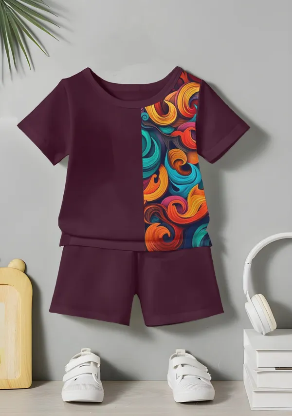 Wine_Abstract_Printed_T-shirt_&_Short_Set_For_Kids