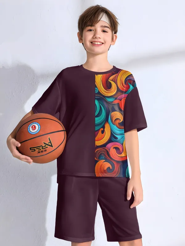 Wine_Abstract_Printed_T-shirt_&_Short_Set_For_Kids