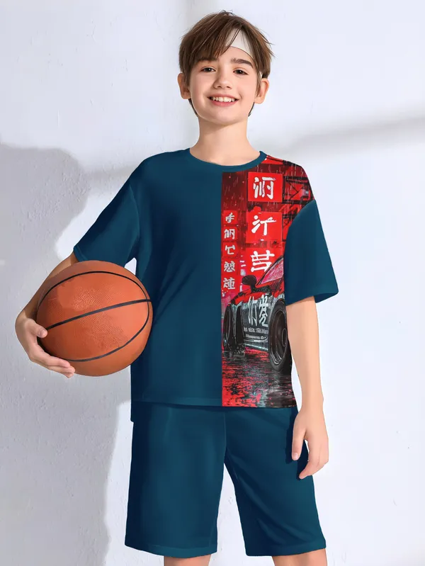Blue_Printed_T-shirt_&_Short_Set_For_Kids
