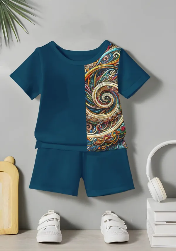 Blue_Abstract_Printed_T-shirt_&_Short_Set_For_Kids