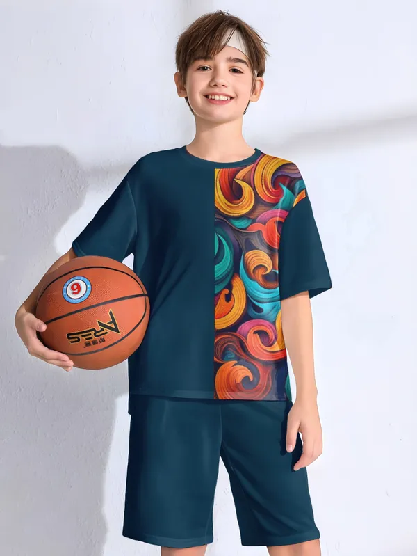 Blue_Printed_T-shirt_&_Short_Set_For_Kids