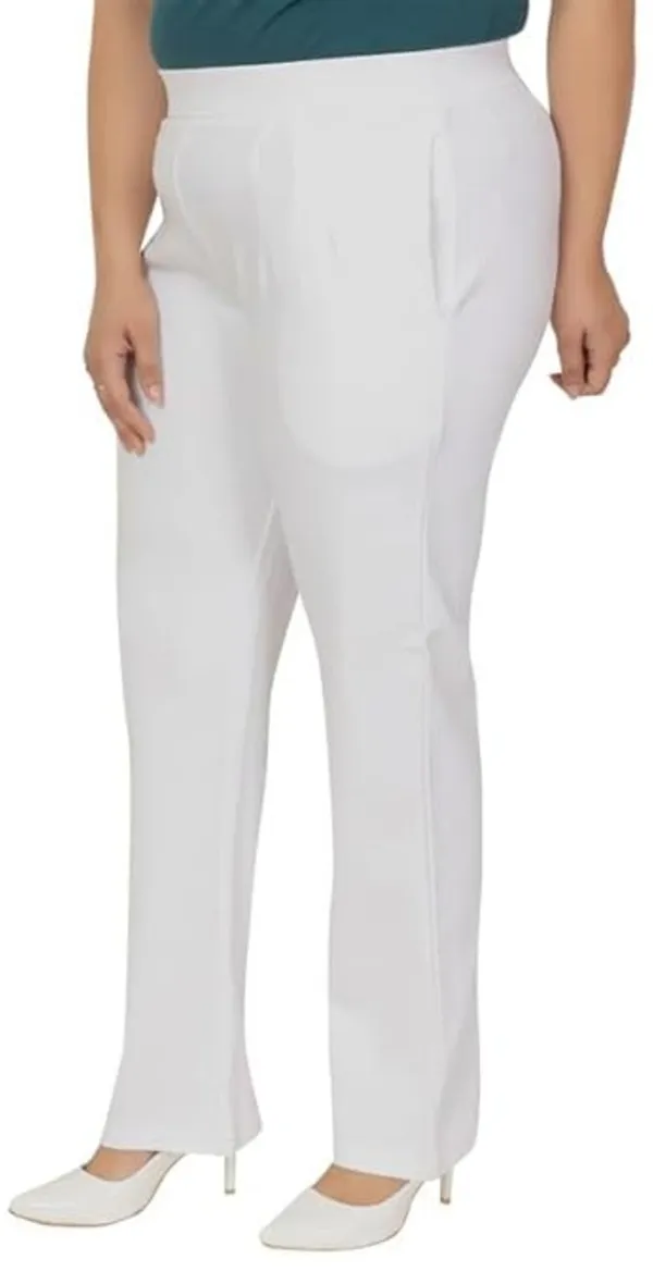 White_Plus_Size_Polycotton_Solid_Casual_Comfort_Fit_Casual_Trousers_For_Women