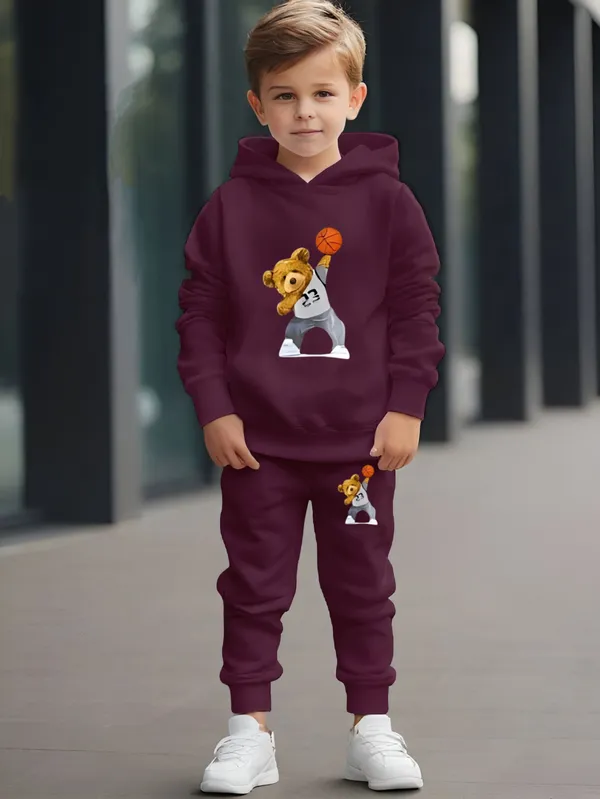 Wine_Basketball_Bear_Print_Loafer_Hoodie_Set_For_Kids_|_sweatshirt_and_Track_Pant_for_Boys