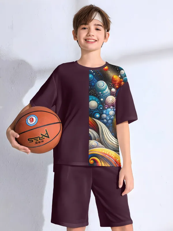 Wine_Moti_Printed_T-shirt_&_Short_Set_For_Kids
