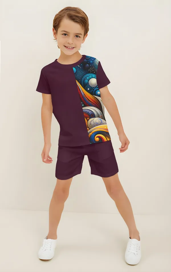 Wine_Moti_Printed_T-shirt_&_Short_Set_For_Kids