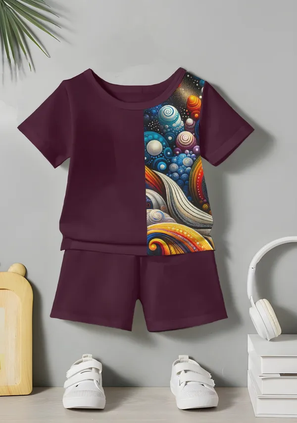 Wine_Moti_Printed_T-shirt_&_Short_Set_For_Kids
