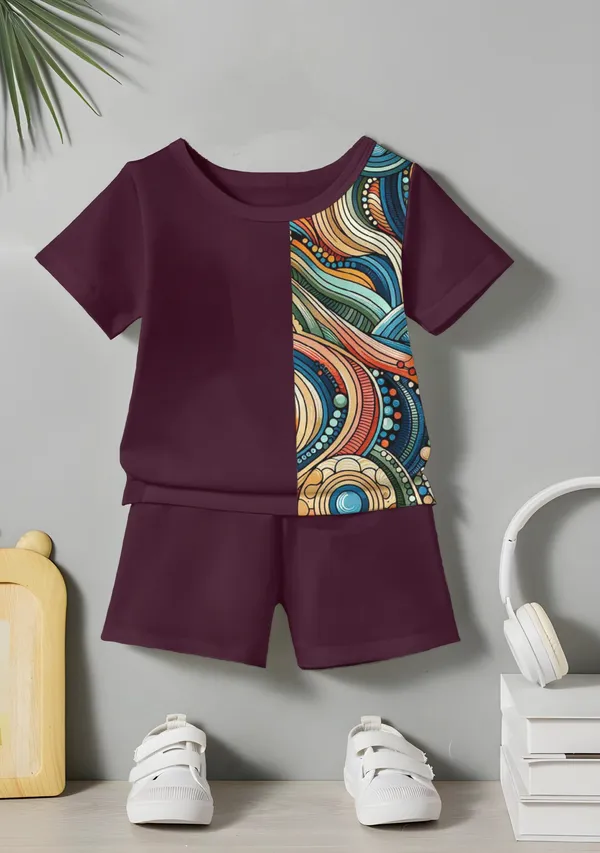 Wine_Abstract_Printed_T-shirt_&_Short_Set_For_Kids
