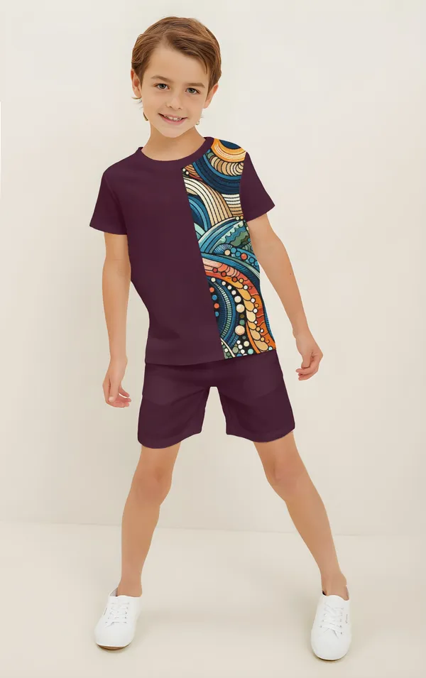 Wine_Abstract_Printed_T-shirt_&_Short_Set_For_Kids