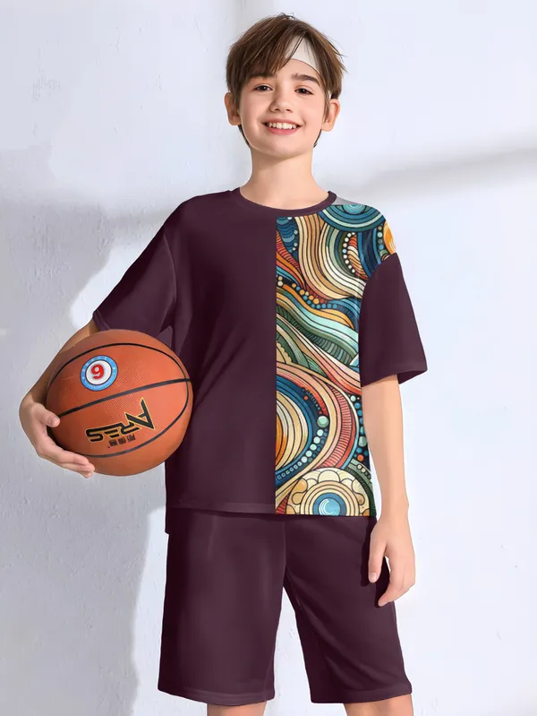 Wine_Abstract_Printed_T-shirt_&_Short_Set_For_Kids