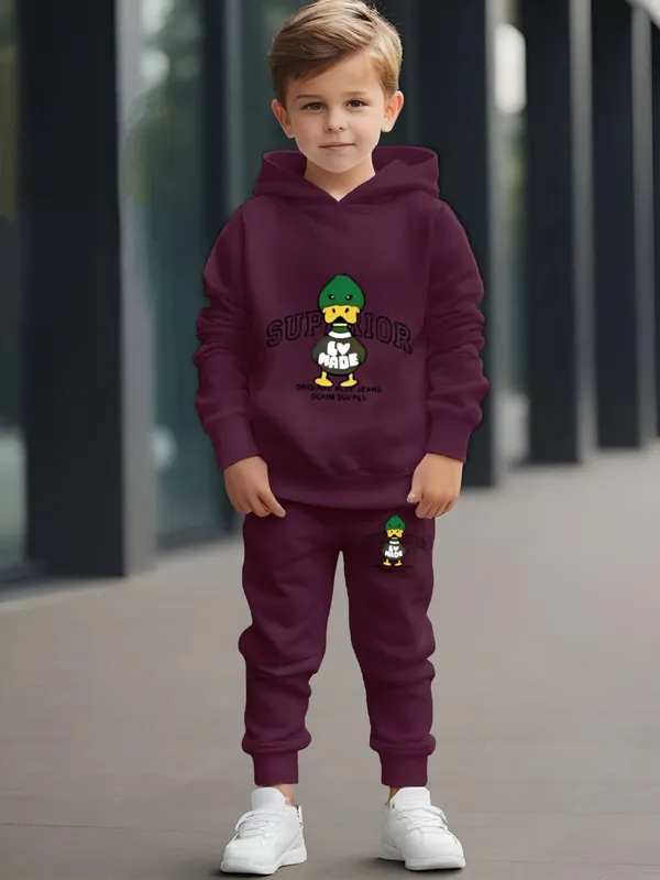 Wine_Duck_Print_Loafer_Hoodie_Set_For_Kids_|_Sweatshirt_&_Track_pant_For_Boys