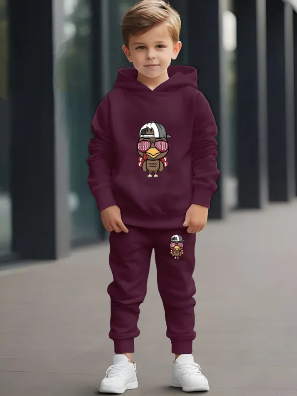 Wine_Cool_Bird_Print_Loafer_Hoodie_Set_For_Kids_|_sweatshirt_and_Track_Pant_For_Boys