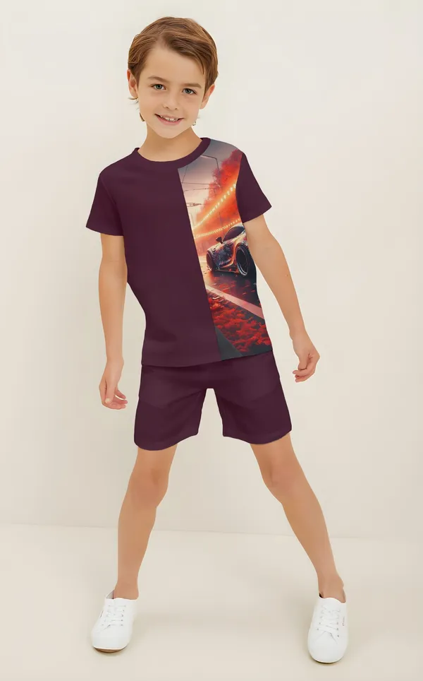 Wine_v_i_p_car_Printed_T-shirt_&_Short_Set_For_Kids