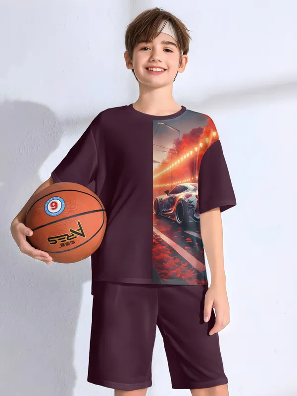 Wine_v_i_p_car_Printed_T-shirt_&_Short_Set_For_Kids