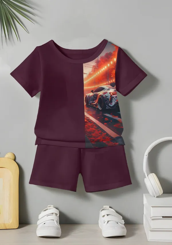 Wine_v_i_p_car_Printed_T-shirt_&_Short_Set_For_Kids