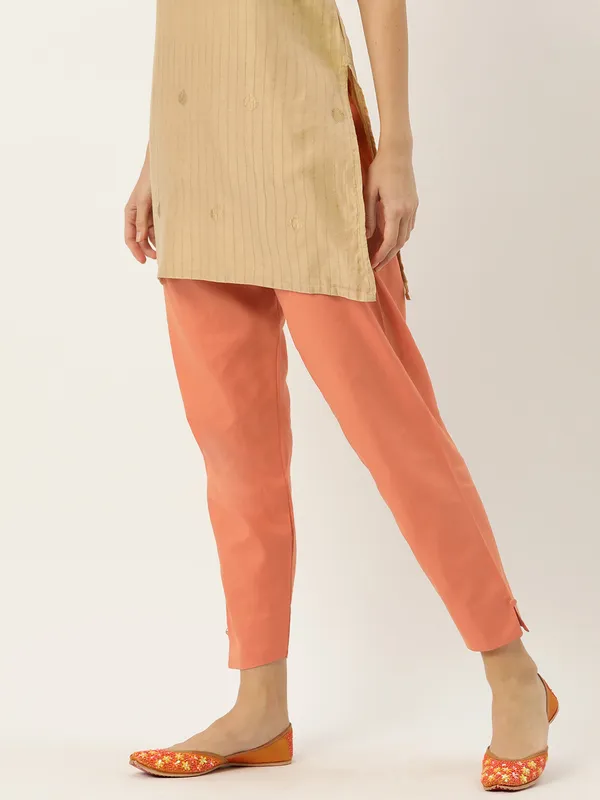 Peach_Rust_Pure_Cotton_Two_Pockets_Mid-RIse_Regular_Fit_Cropped_Pant