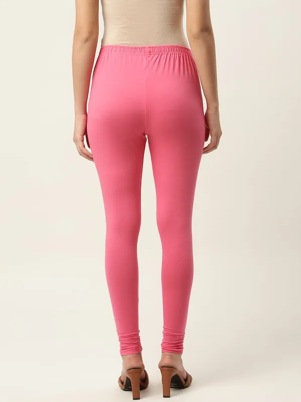 Rose_Pink_Viscose_Rayon_Elasticated_Waistband_Churidaar_Length_Leggings_For_Women_&_Girls