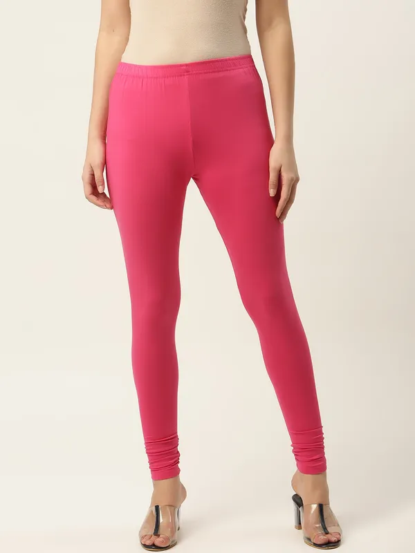 Pink_Viscose_Rayon_Elasticated_Waistband_Churidaar_Length_Leggings_For_Women_&_Girls