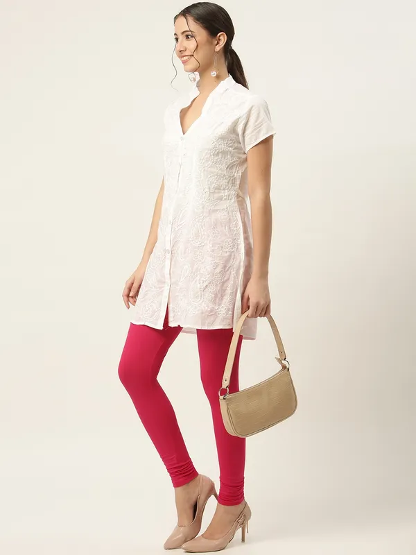 Dark_Pink_Viscose_Rayon_Elasticated_Waistband_Churidaar_Length_Leggings_For_Women_&_Girls