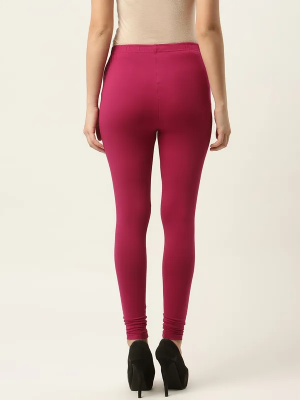 Magenta_Viscose_Rayon_Elasticated_Waistband_Churidaar_Length_Leggings_For_Women_&_Girls