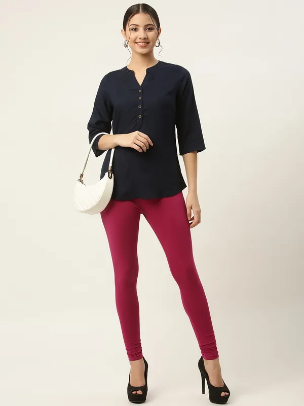 Magenta_Viscose_Rayon_Elasticated_Waistband_Churidaar_Length_Leggings_For_Women_&_Girls