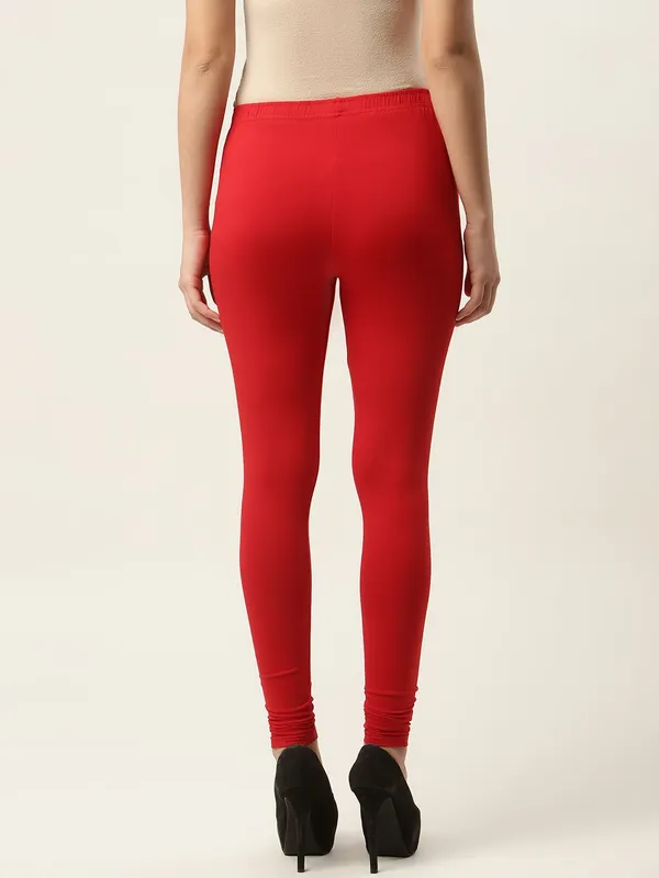 Red_Viscose_Rayon_Elasticated_Waistband_Churidaar_Length_Leggings_For_Women_&_Girls