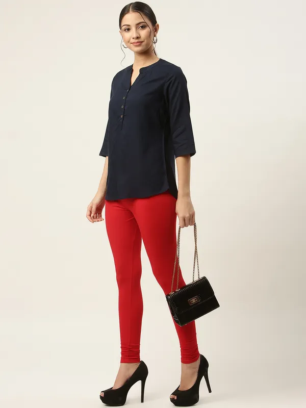 Red_Viscose_Rayon_Elasticated_Waistband_Churidaar_Length_Leggings_For_Women_&_Girls