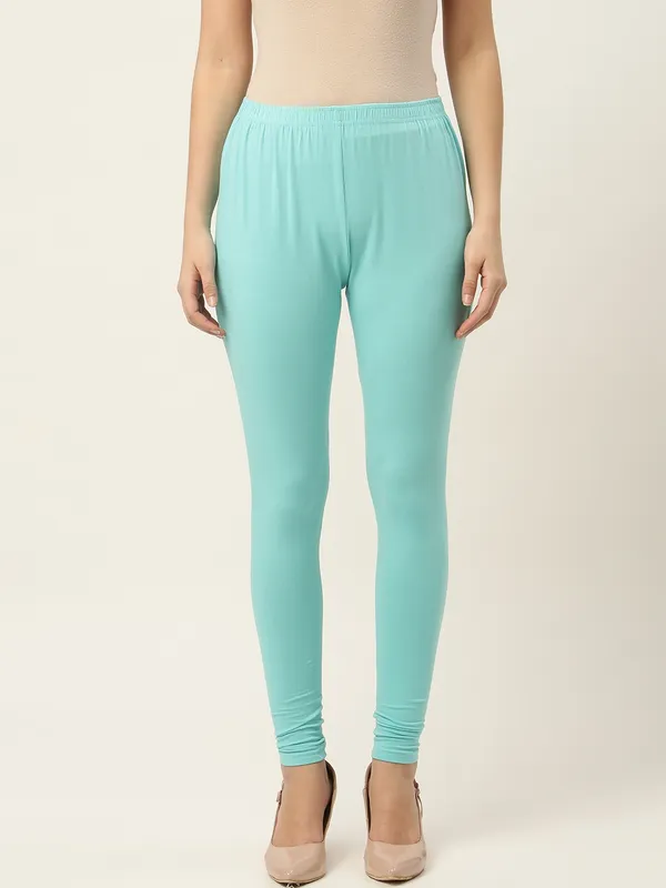 Sea_Green_Viscose_Rayon_Elasticated_Waistband_Churidaar_Length_Leggings_For_Women_&_Girls