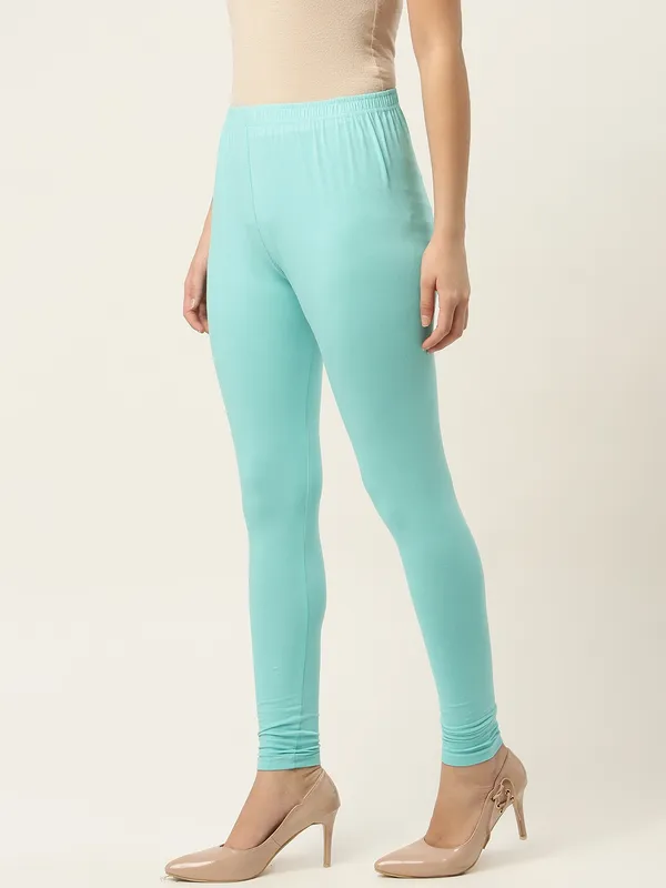 Sea_Green_Viscose_Rayon_Elasticated_Waistband_Churidaar_Length_Leggings_For_Women_&_Girls